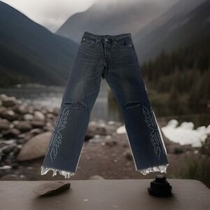 Levi's 501 Jeans Big E Sz 26x 26 Black Ankle Studded‎ Button Fly Raw Hem